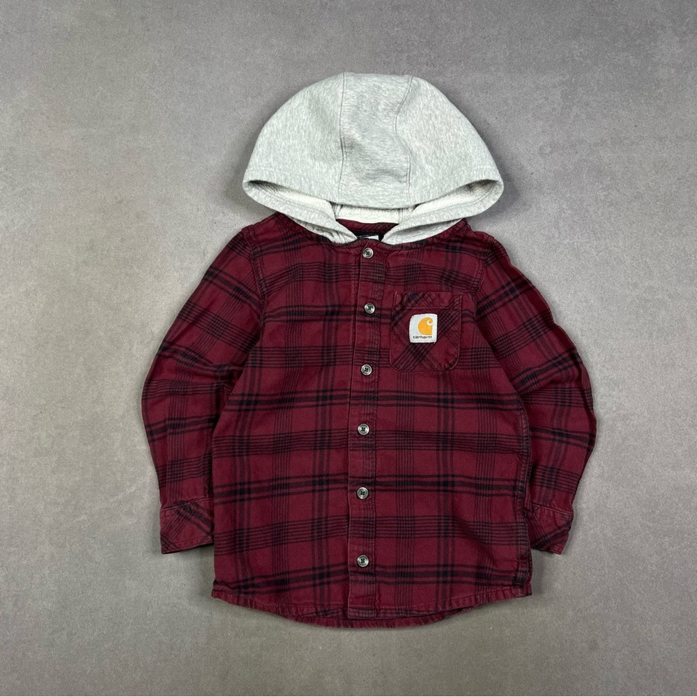 Carhartt Kids Burgundy Plaid Hooded Shirt
